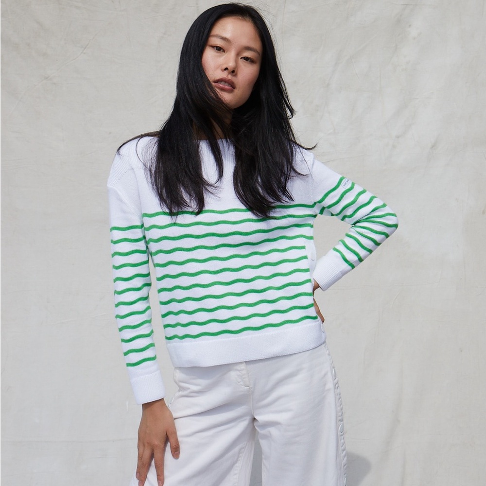 SOLD! Saint James Les Mathes Stripped Wavy Nautical 100% cotton knit sweater